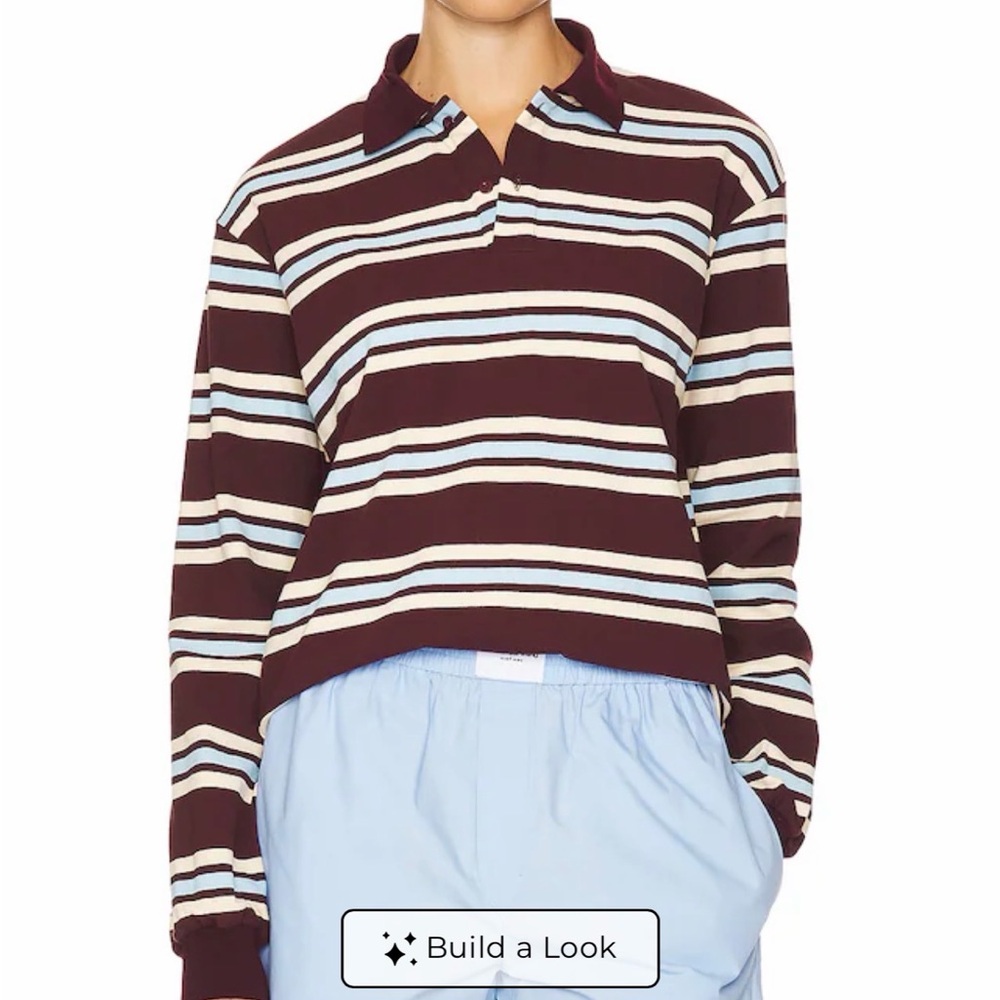 Lioness Burgundy, Light Blue & Cream Striped Rugby Sweatshirt
